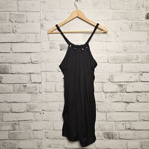 360 Surf Black Satin Mini Dress with Beaded Straps